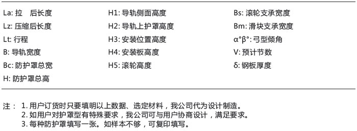 钢板机床导轨防护罩设计参数